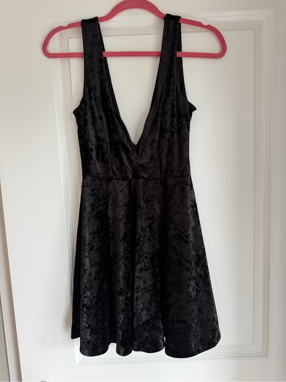 Lulu's Black Velvet Deep V Skater Dress